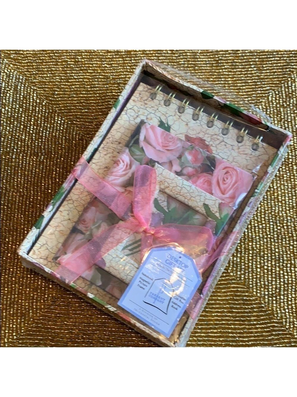 Floral Desk Set Journal Picture Frame Boxed 4 Piece Stationery Set